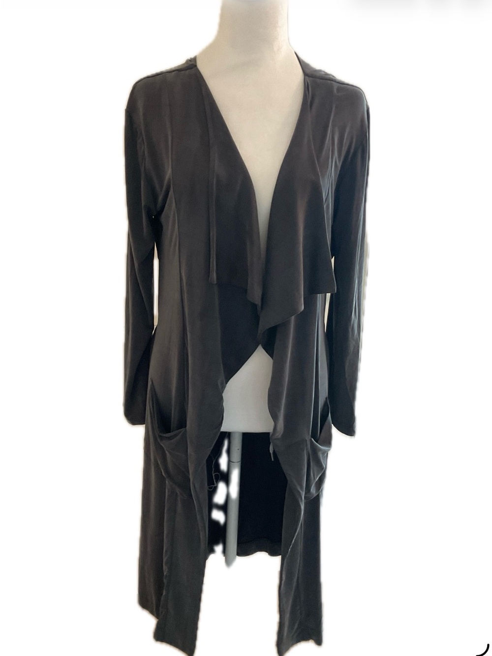 ***Halston ***Elegant  Open-Front Drape Cardigan Jacket - Charcoal Gray